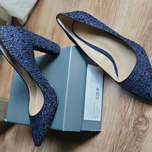 Ann Taylor Tweed Navy Glitter Heels 8